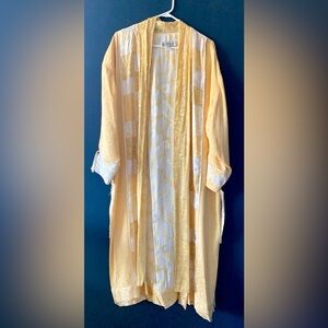 Vintage Lili Butler Full Length Butter Yellow Belted Silk Kimono